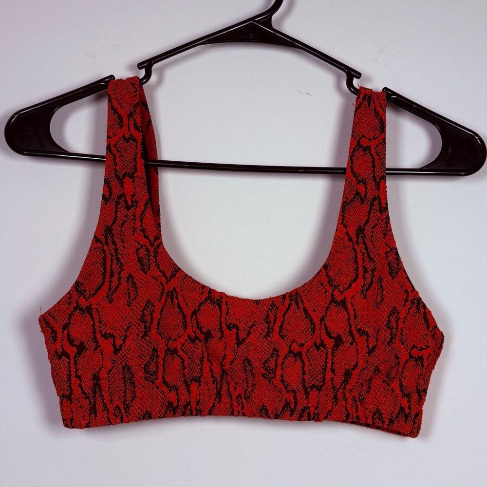 Nasty Gal Red and Black Snakeskin Bikini Top